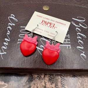 Vintage 80s 90s Papel Heart Earrings NWT Retro Deadstock